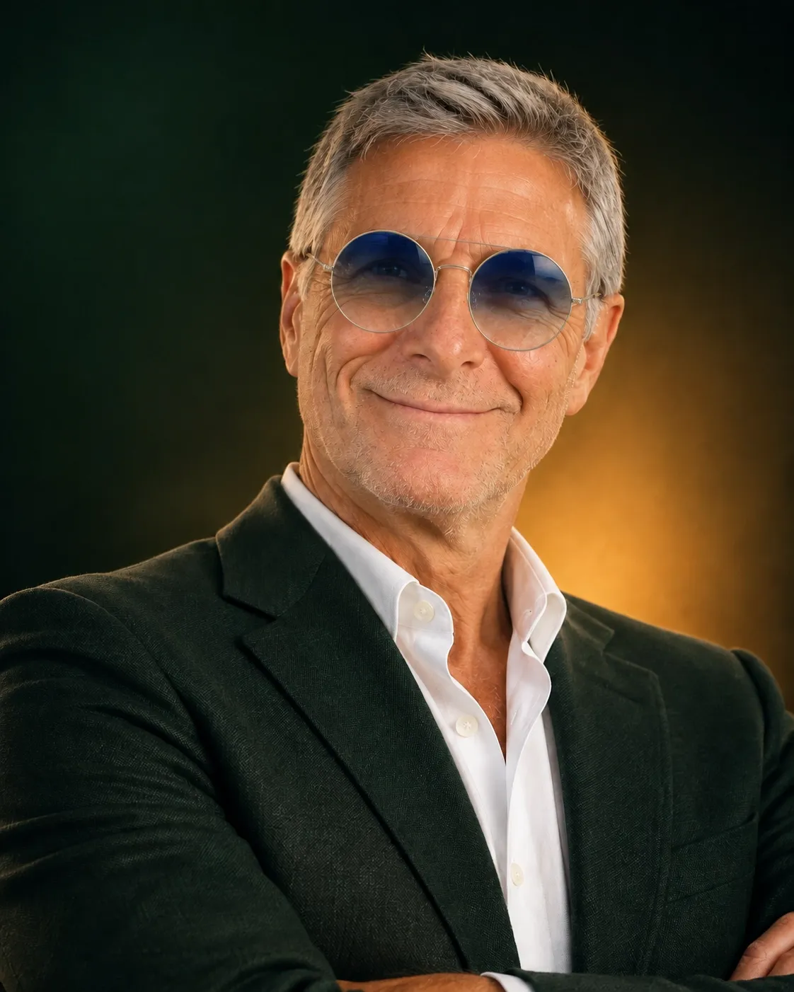 The 10 Minute Trader founder wearing sunglasses against a forest-green backdrop